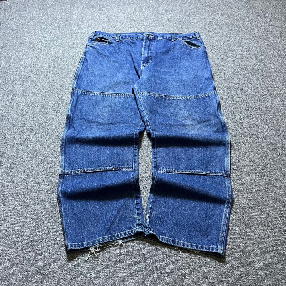 Dickies Double Knee Carpenter Jeans 42x30 Blue Denim Relaxed Fit Distressed